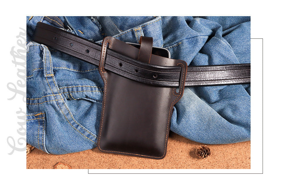 Hummer Paul Leather Men's Belt Cell Phone Bag Retro Crazy Horse Leather Cell Phone Waist Bag