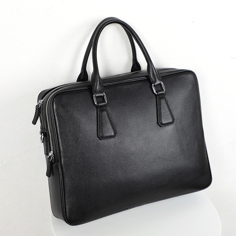 Handbag Men's Leather Briefcase Cowhide Horizontal Large Capacity