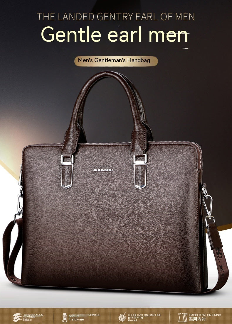 Men's Handbag Double Pull Large Capacity Business Computer Bag Authentic Leather Tactile Feel