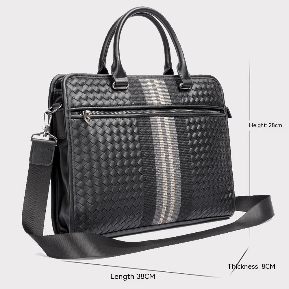 Stitching Woven Business Casual Briefcase Men's Shoulder Crossbody Computer Bag